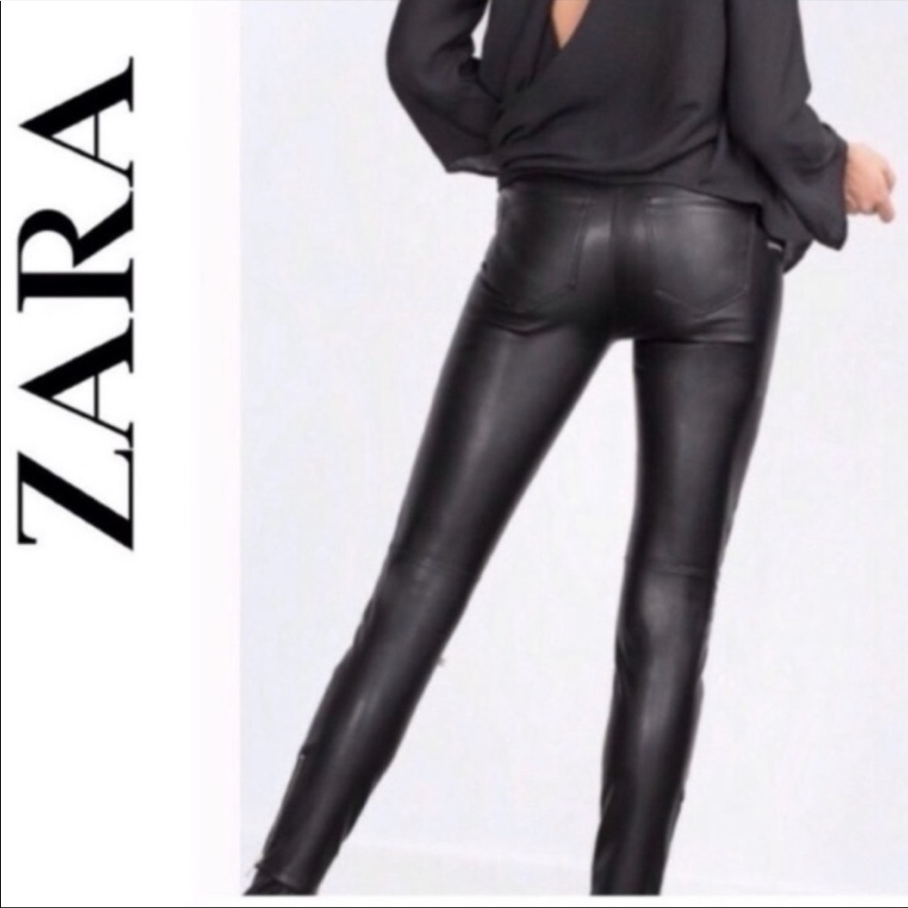 ZARA WOMAN Black Faux Leather Skinny Jeans
